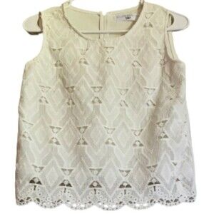 ELEGANT Crochet Trim Boutique White Sleeveless Top for Women